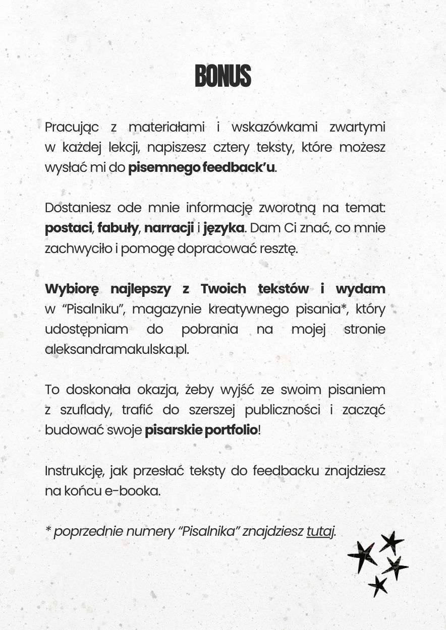 Przykładowa strona kursu kreatywnego pisania "Odblokuj się i pisz" Aleksandry Makulskiej Przykładowa strona kursu kreatywnego pisania "Odblokuj się i pisz" Aleksandry Makulskiej